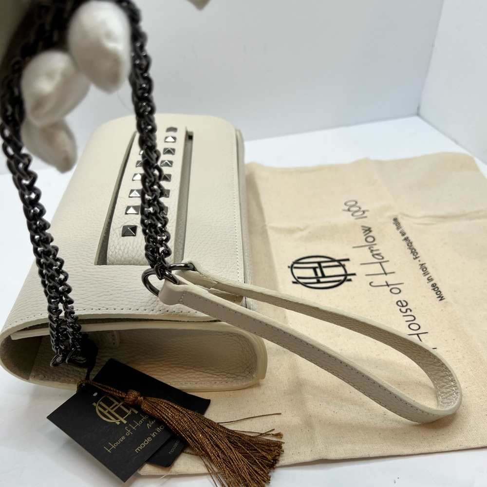 HOUSE OF HARLOW CLUTCH, MADE IN ITALY, BEIGE LEATHER, VERSATILE, UNIQUE DESIGN - Picture 9 of 15